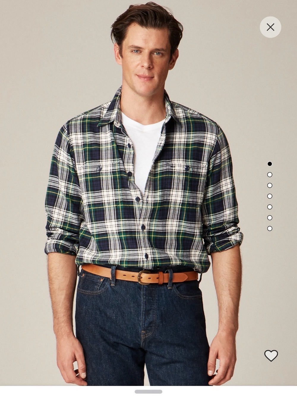 J. Crew Navy, Green and White Plaid Button-Down Shirt
